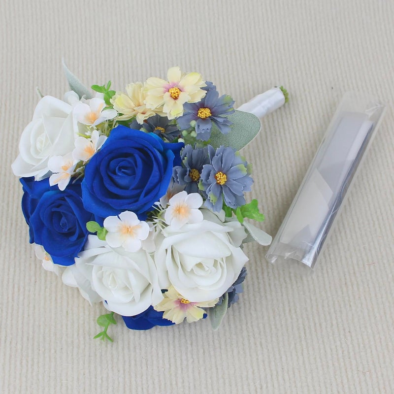 Rinlong 7â€œ Blue Wedding Bouquet for Bride Bridesmaid Artificial Toss Bouquet Royal Navy Blue Silk Bridal Bouquet Wedding Prom Bouquets - Image 4